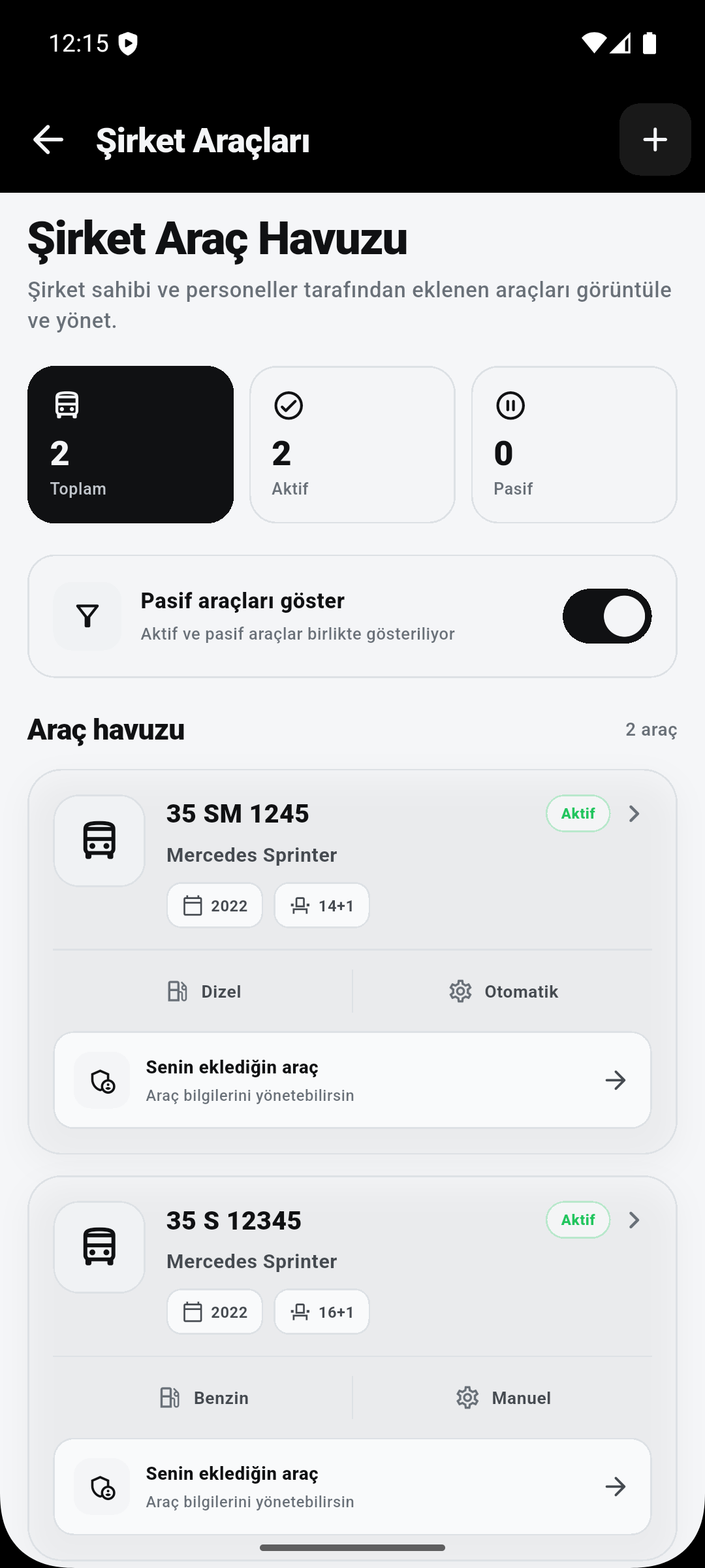 İzSer şirket araç havuzu