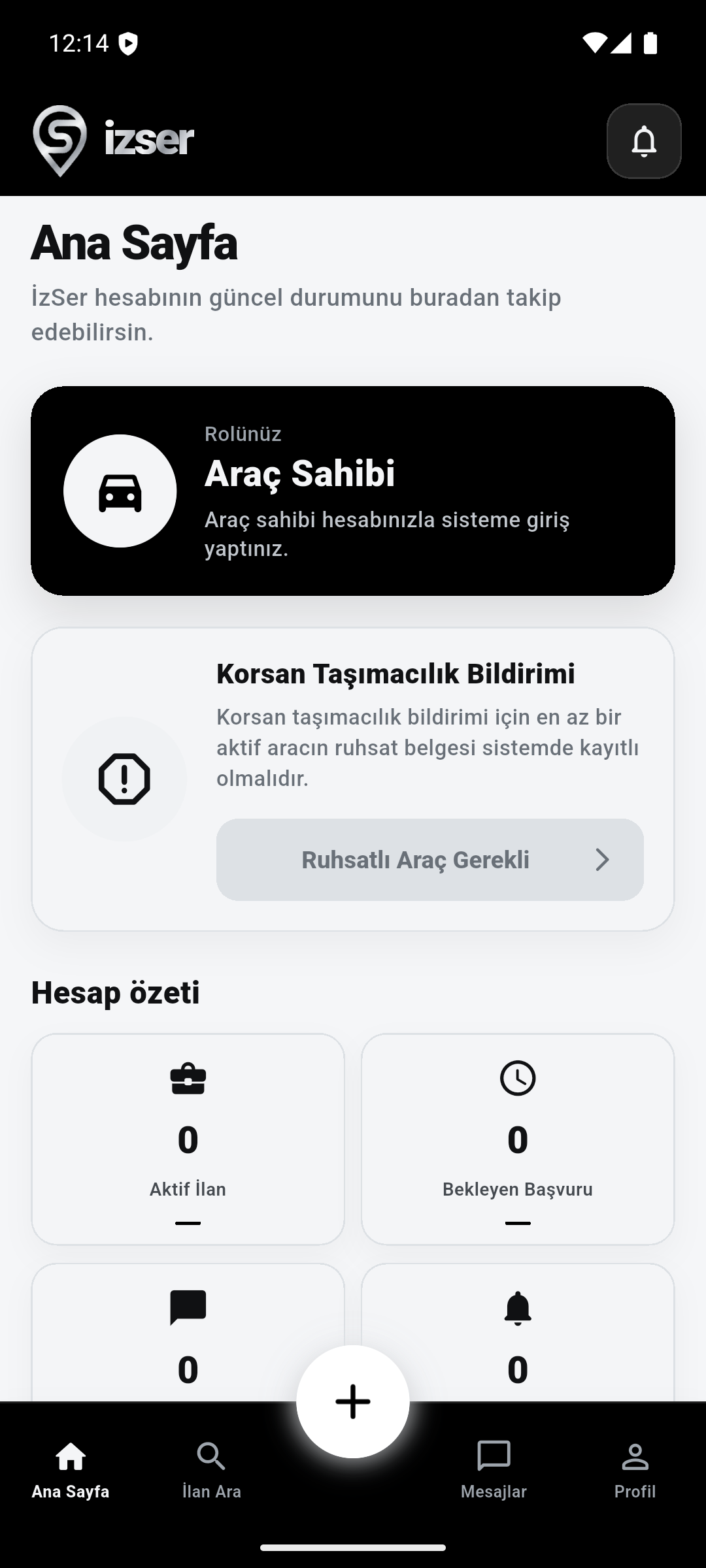 İzSer mobil uygulama ana sayfası