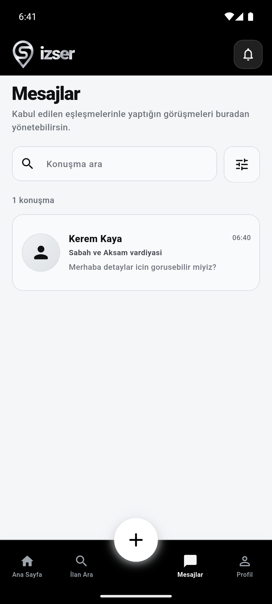 İzSer mesajlar ekranı